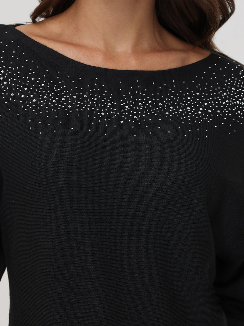 Embellished Boatneck Pullover