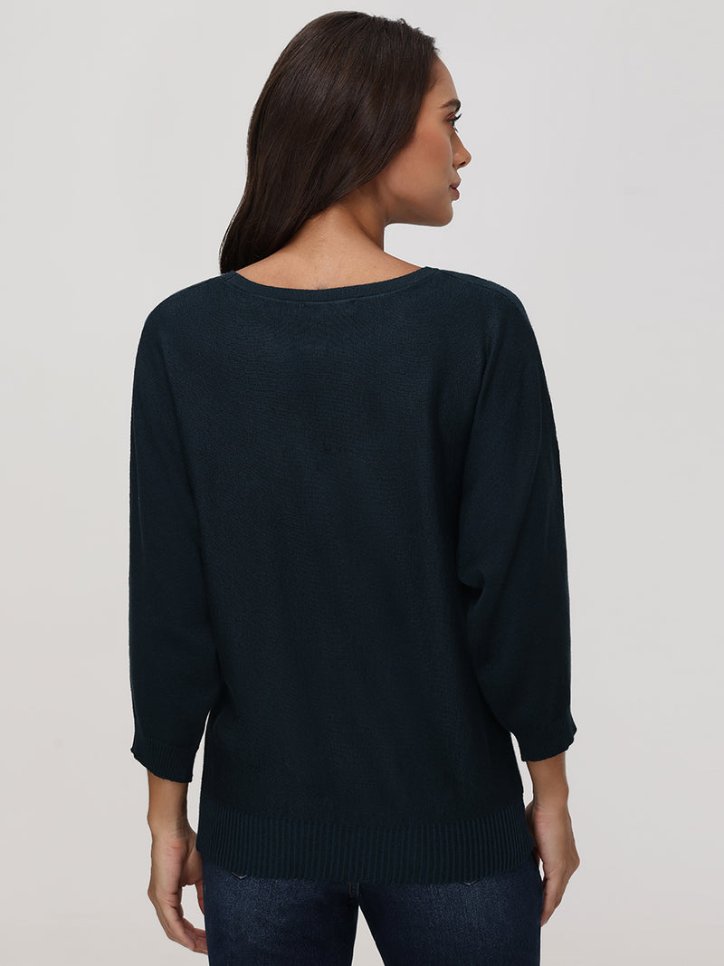 Rhinestone Keyhole Neck Pullover