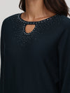 Rhinestone Keyhole Neck Pullover