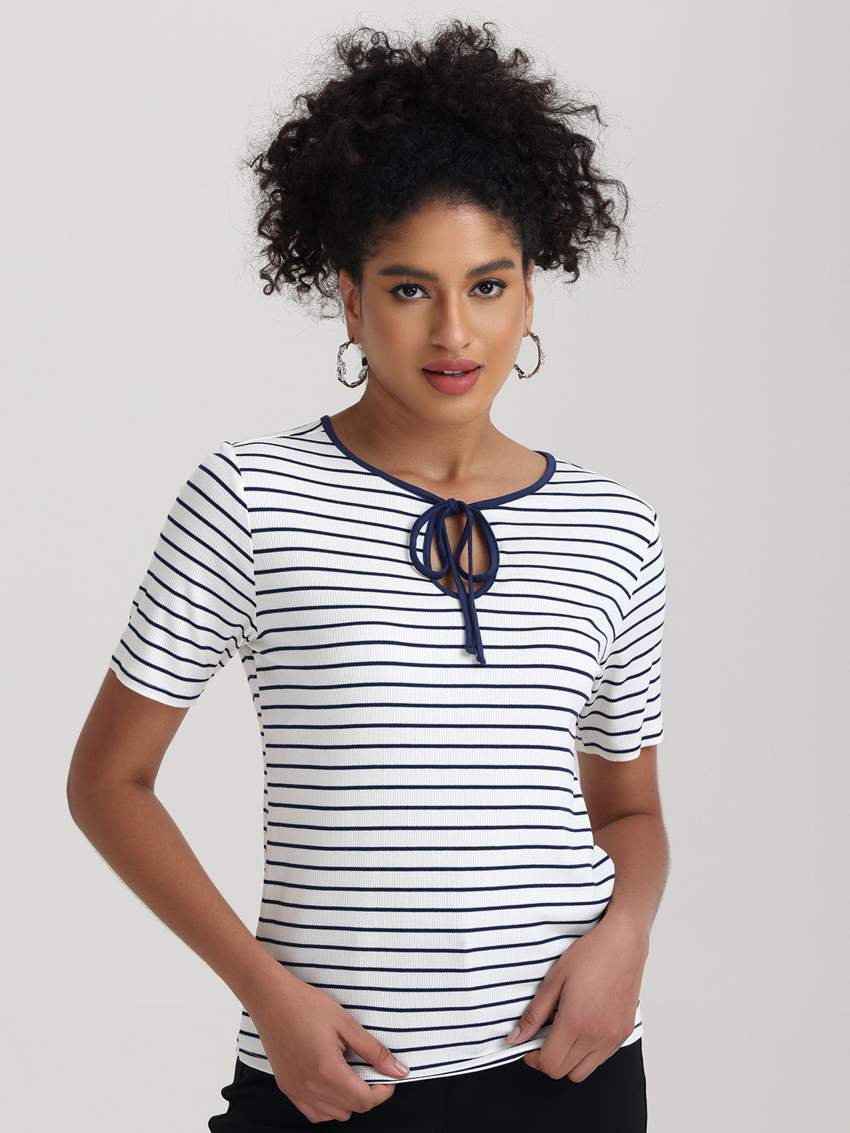 Tie Neck Short Sleeve Top