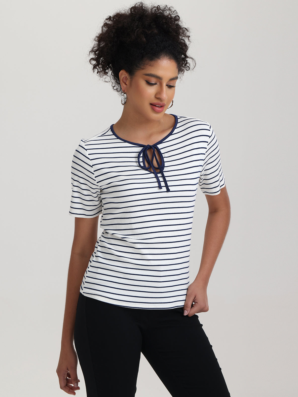 Tie Neck Short Sleeve Top