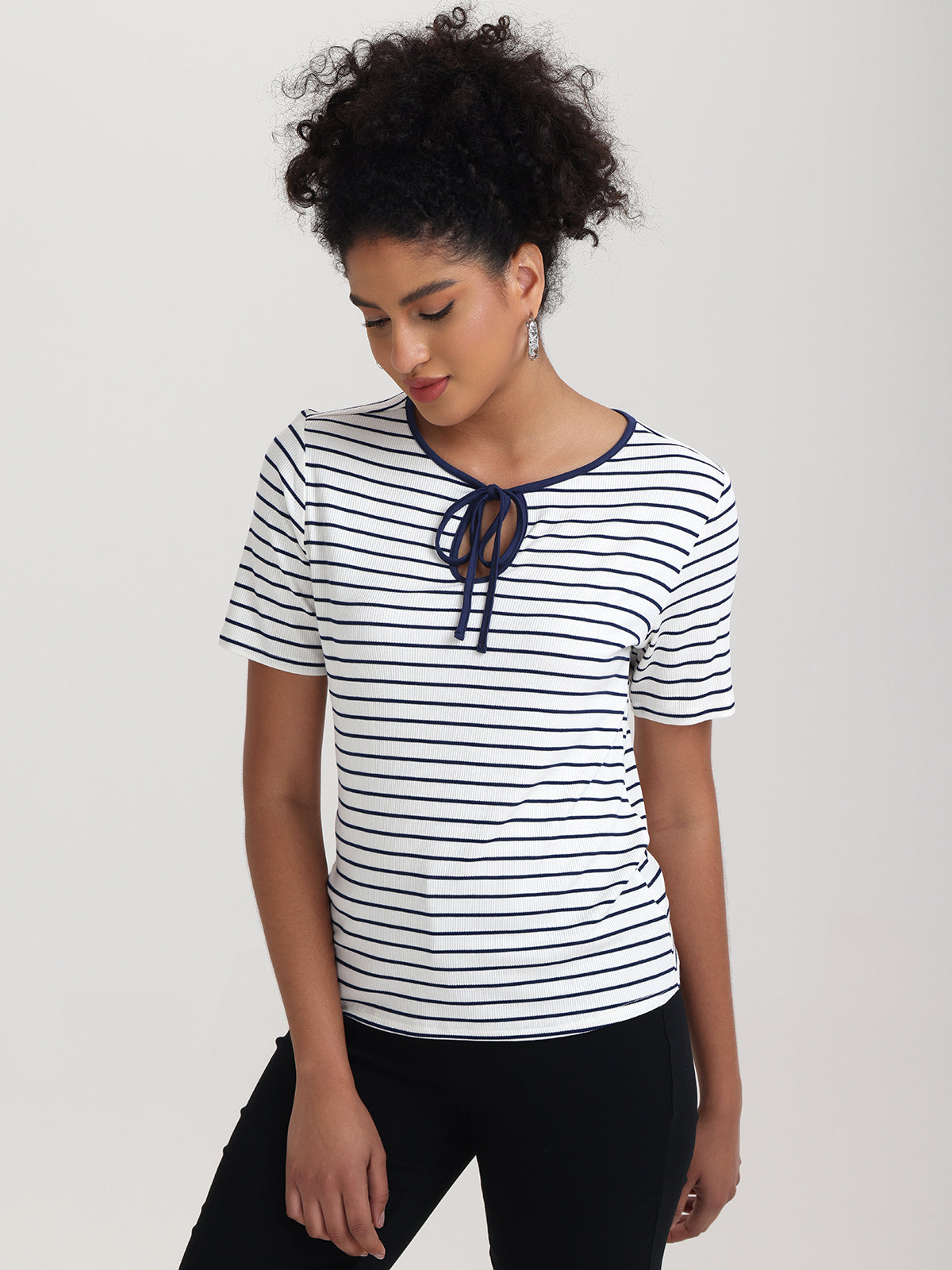 Tie Neck Short Sleeve Top