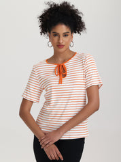 Tie Neck Short Sleeve Top