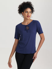 Tie Neck Short Sleeve Top