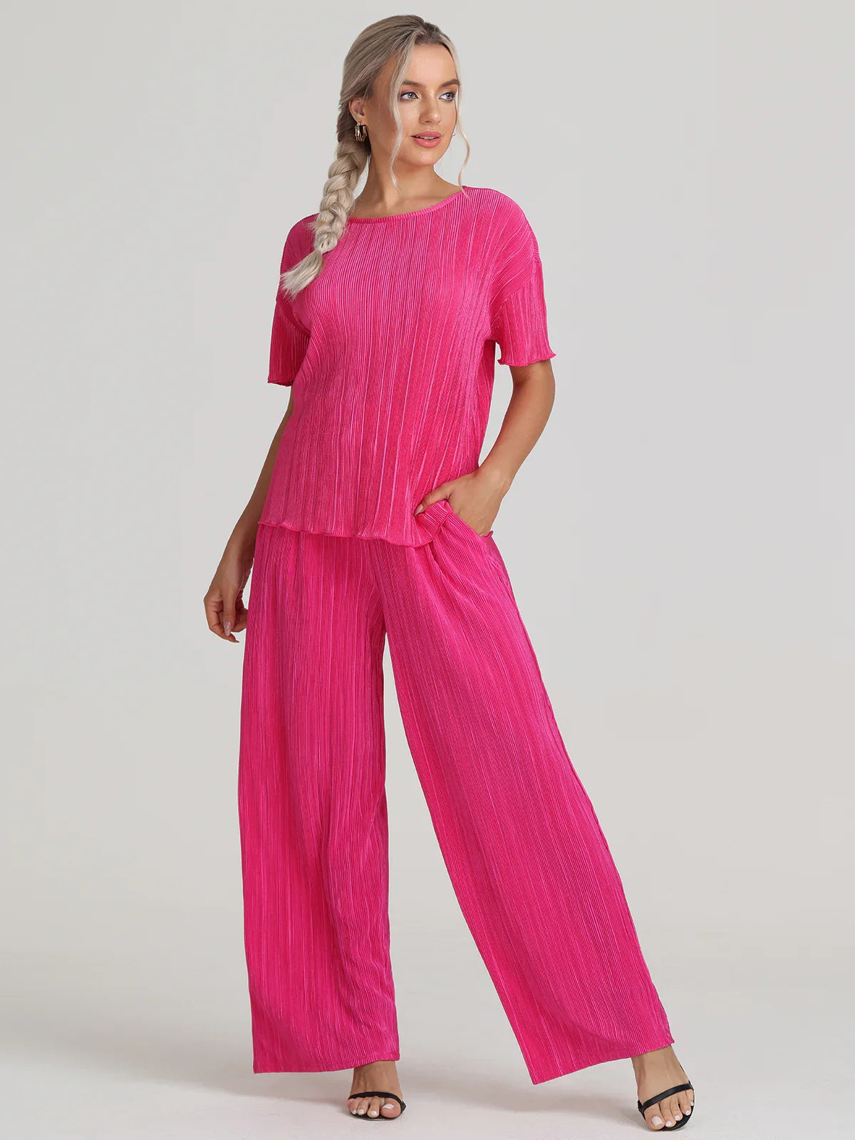 Plisse Wide Leg Pants