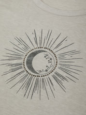 Design of a sun and moon with stars on a beige background