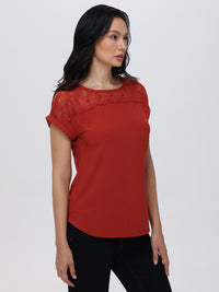 Lace Inset Rolled Cuff Cool Top