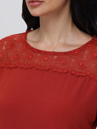 Lace Inset Rolled Cuff Cool Top