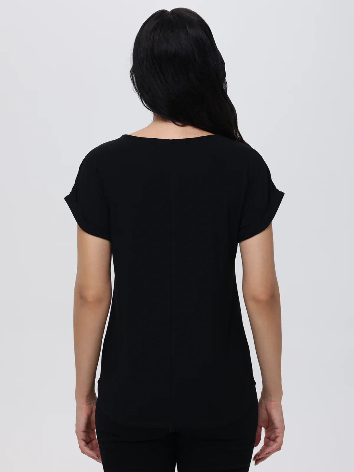 Lace Inset Rolled Cuff Cool Feel Top