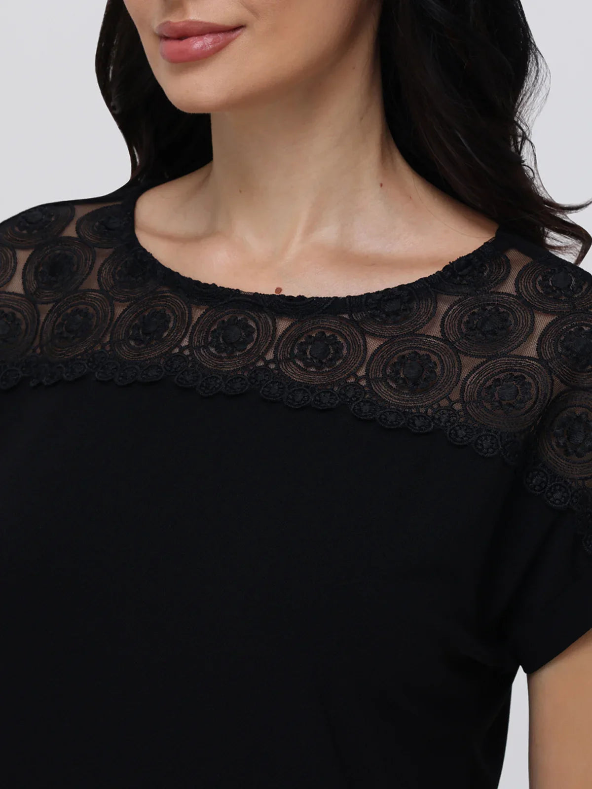 Lace Inset Rolled Cuff Cool Feel Top