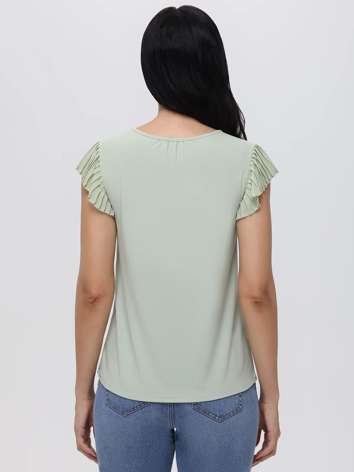 Keyhole Neck Flutter Sleeve Cool Feel Top