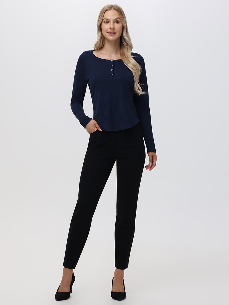 Rib Long Sleeve Henley Top