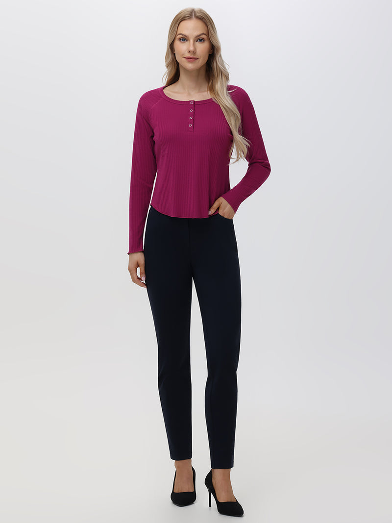 Rib Long Sleeve Henley Top