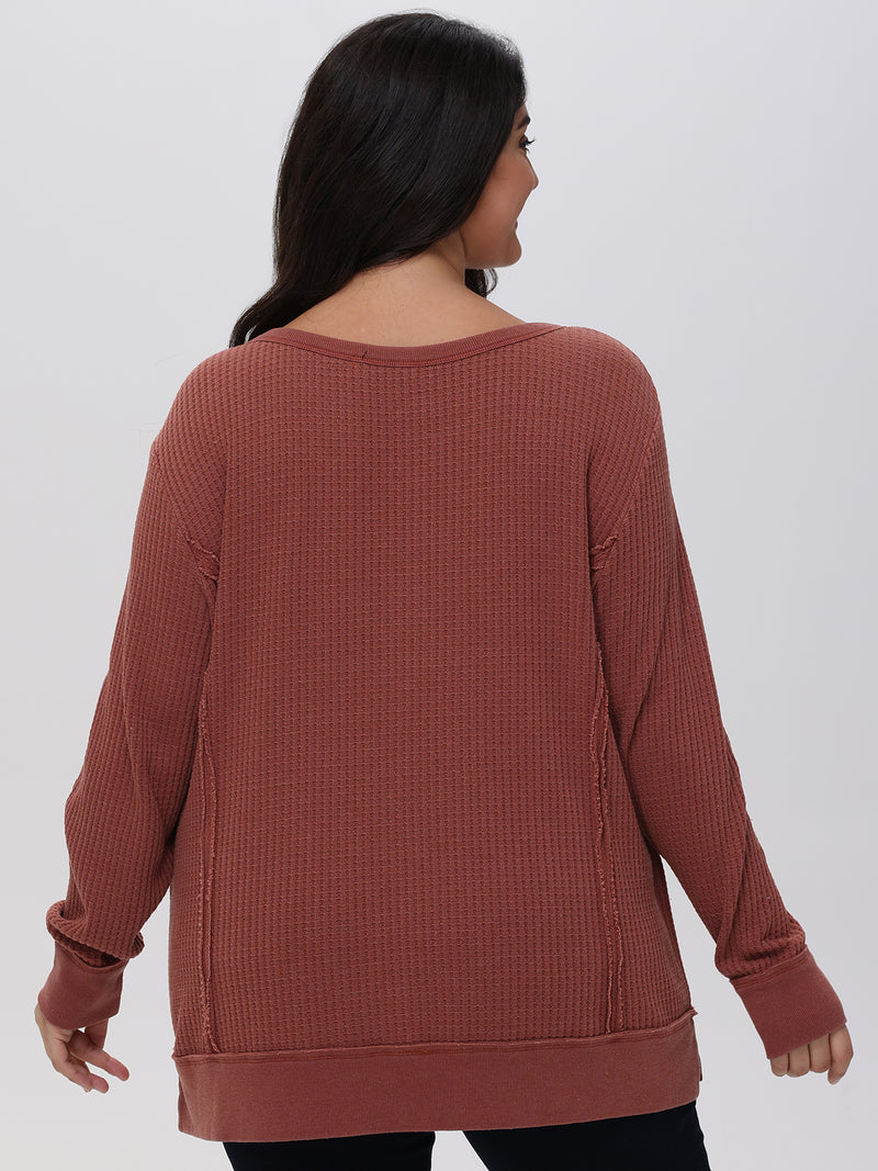 Plus Waffle Long Sleeve Pullover