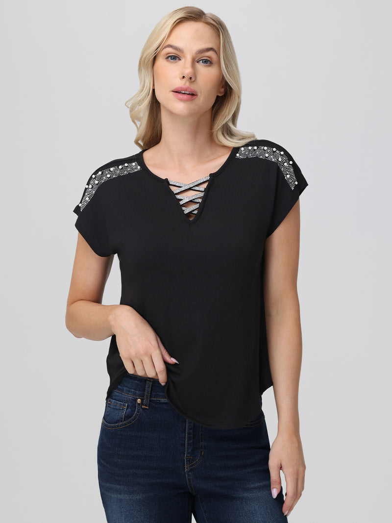 Embellished Criss Cross Top