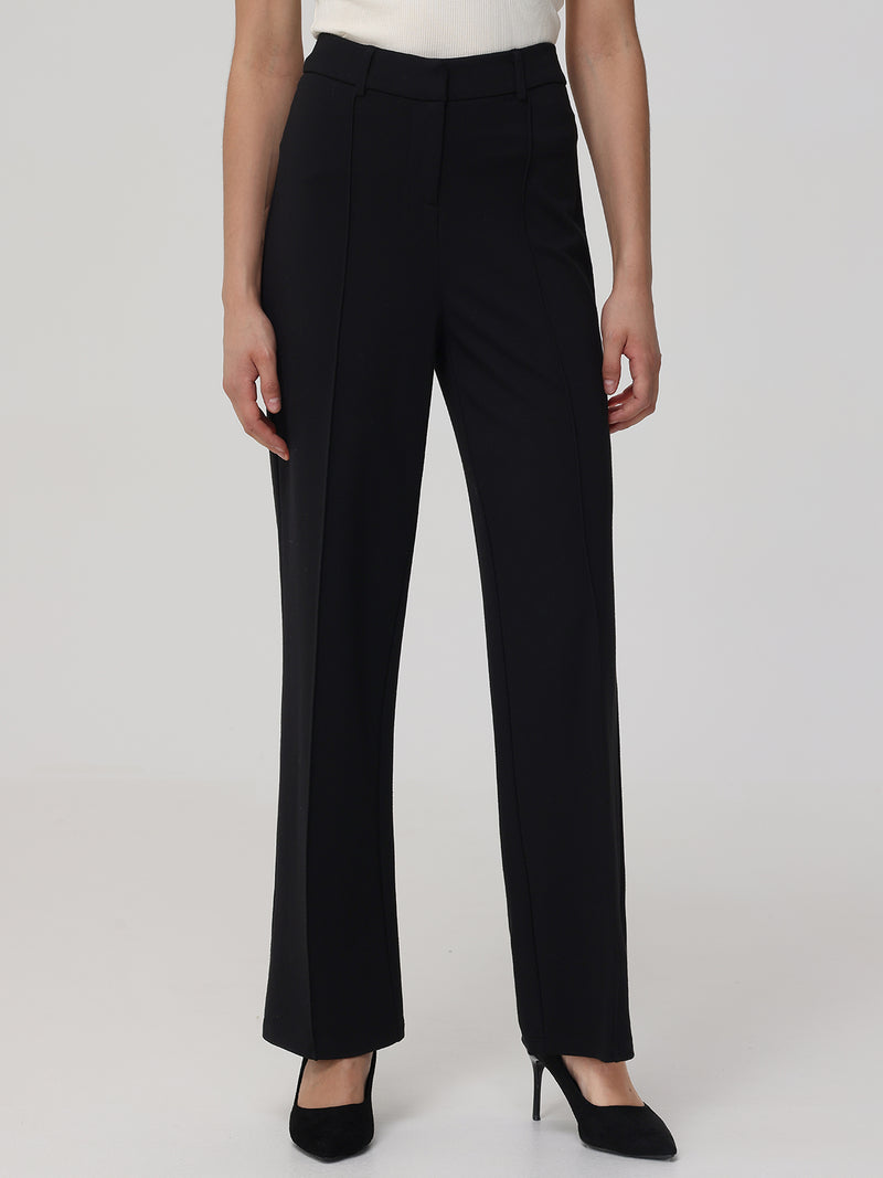 Pintuck Flare Leg Ponte Little Black Pants