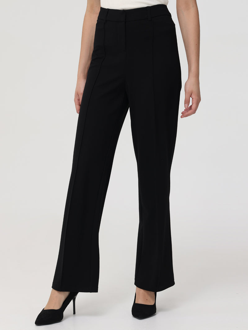 Pintuck Flare Leg Ponte Little Black Pants