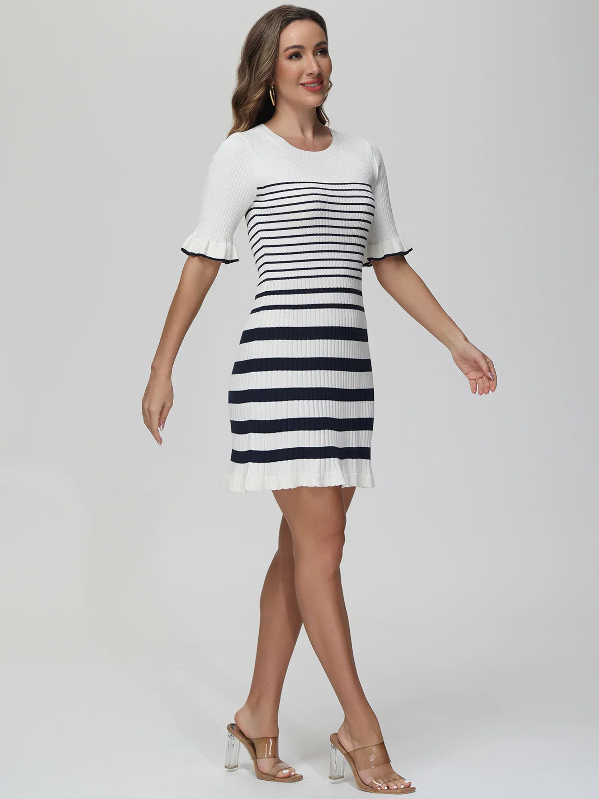 Stripe Ruffle Cuffs Dress
