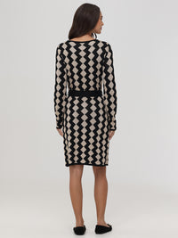 Geo Jacquard Belted Dress