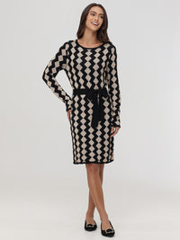 Geo Jacquard Belted Dress