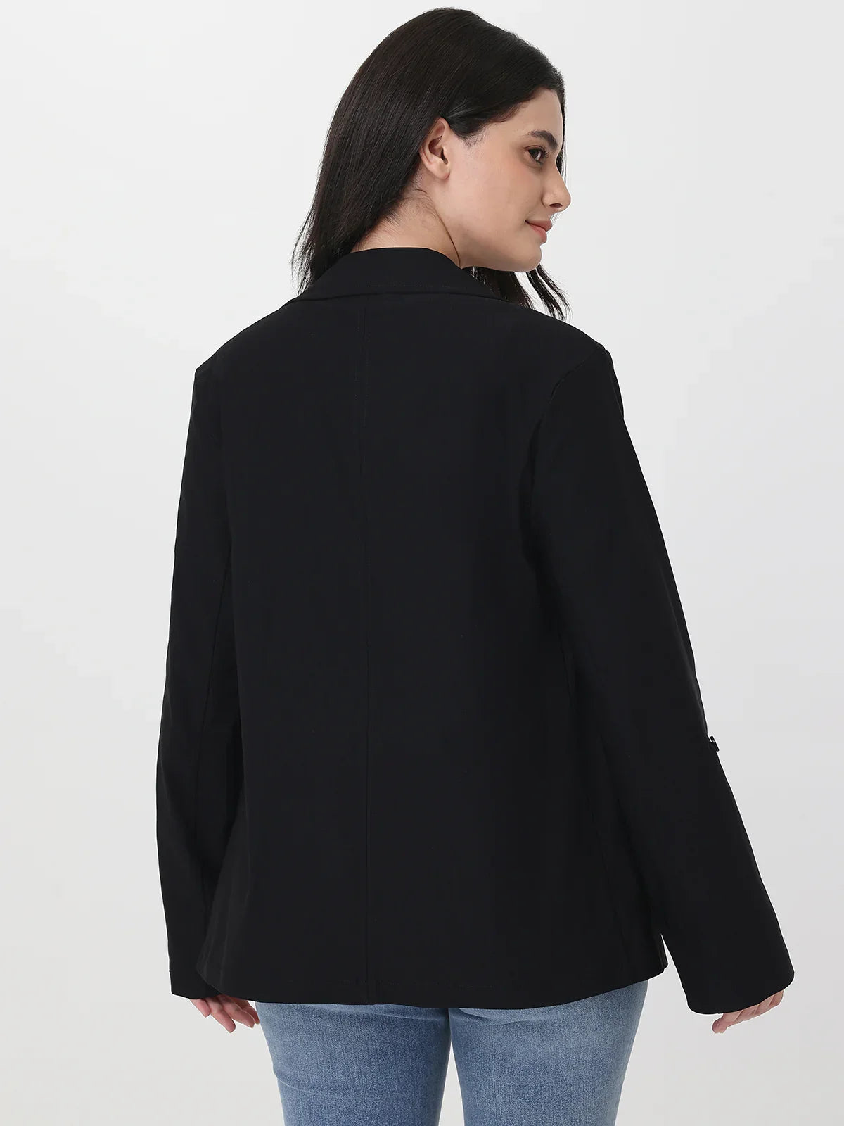 Lapel Collar Roll Tab Sleeve Blazer