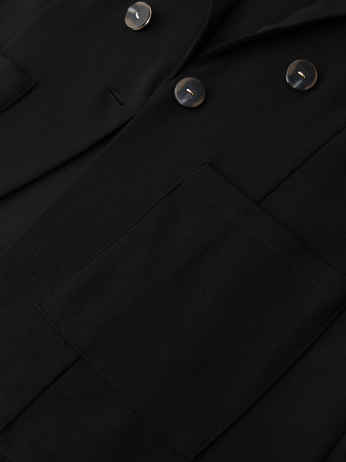Close-up of a black coat with buttons