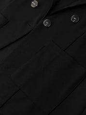 Close-up of a black coat with buttons