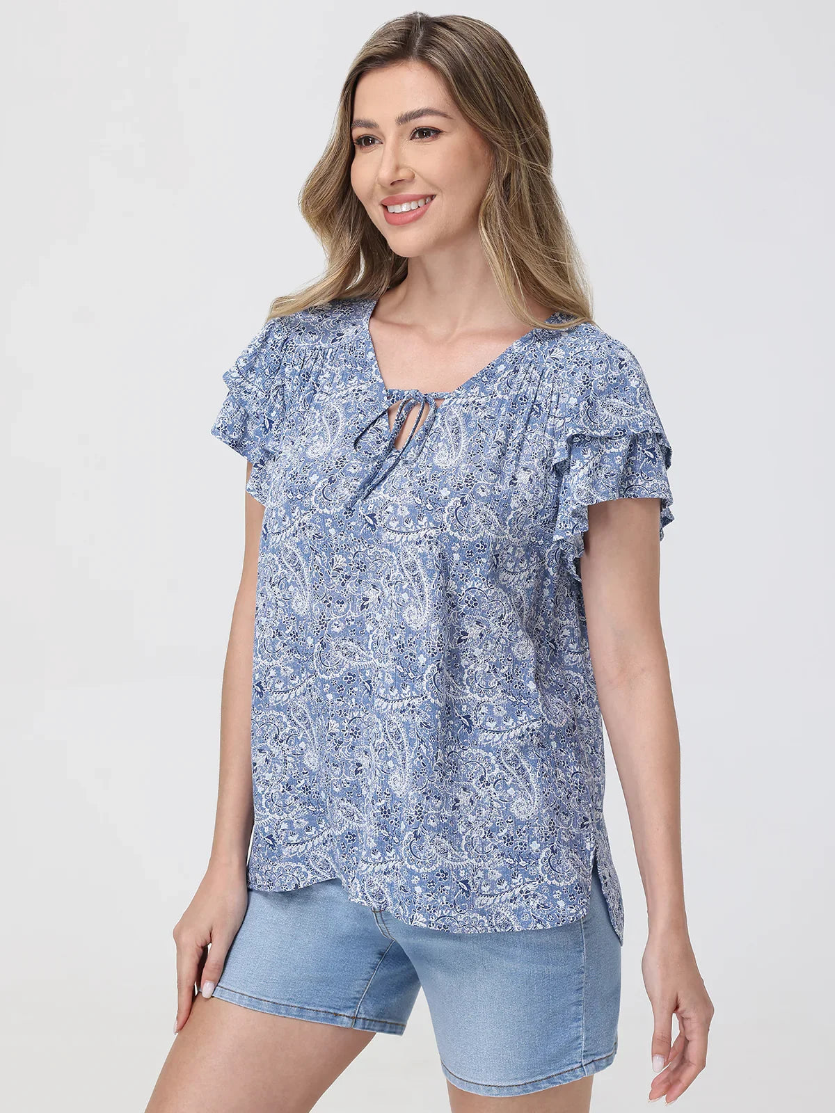 Paisley Flutter Sleeve Top
