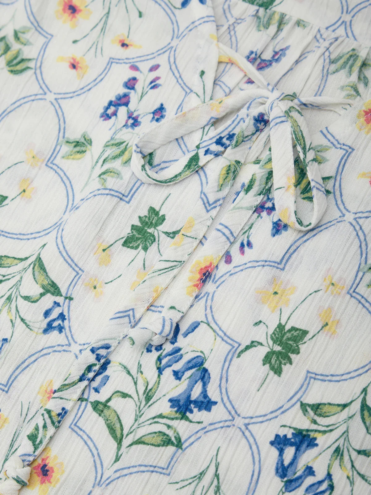 Floral patterned fabric with colorful flowers on a white background