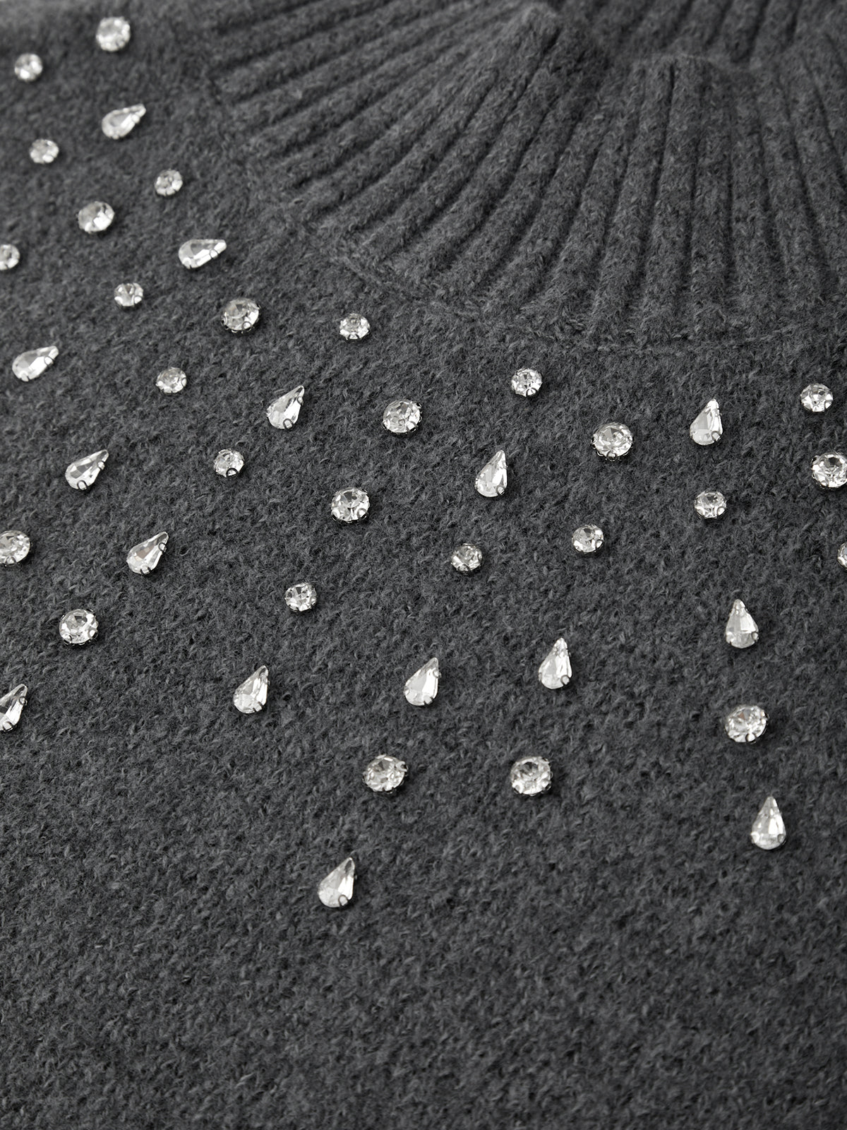 Dark gray sweater with small silver rhinestones