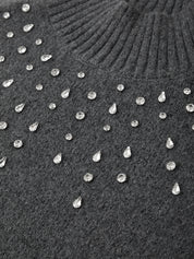 Dark gray sweater with small silver rhinestones