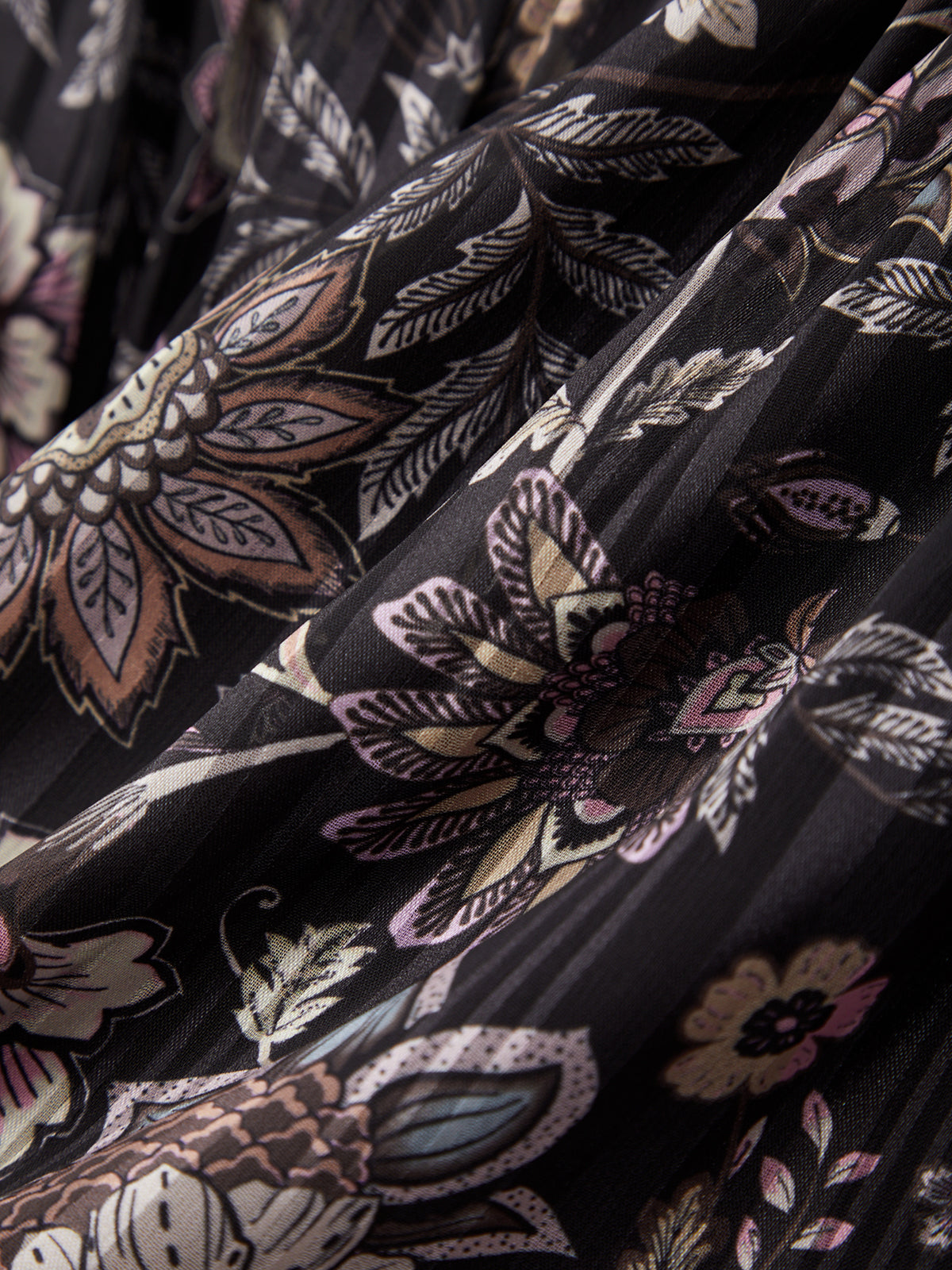 Close-up of floral patterned fabric with black background