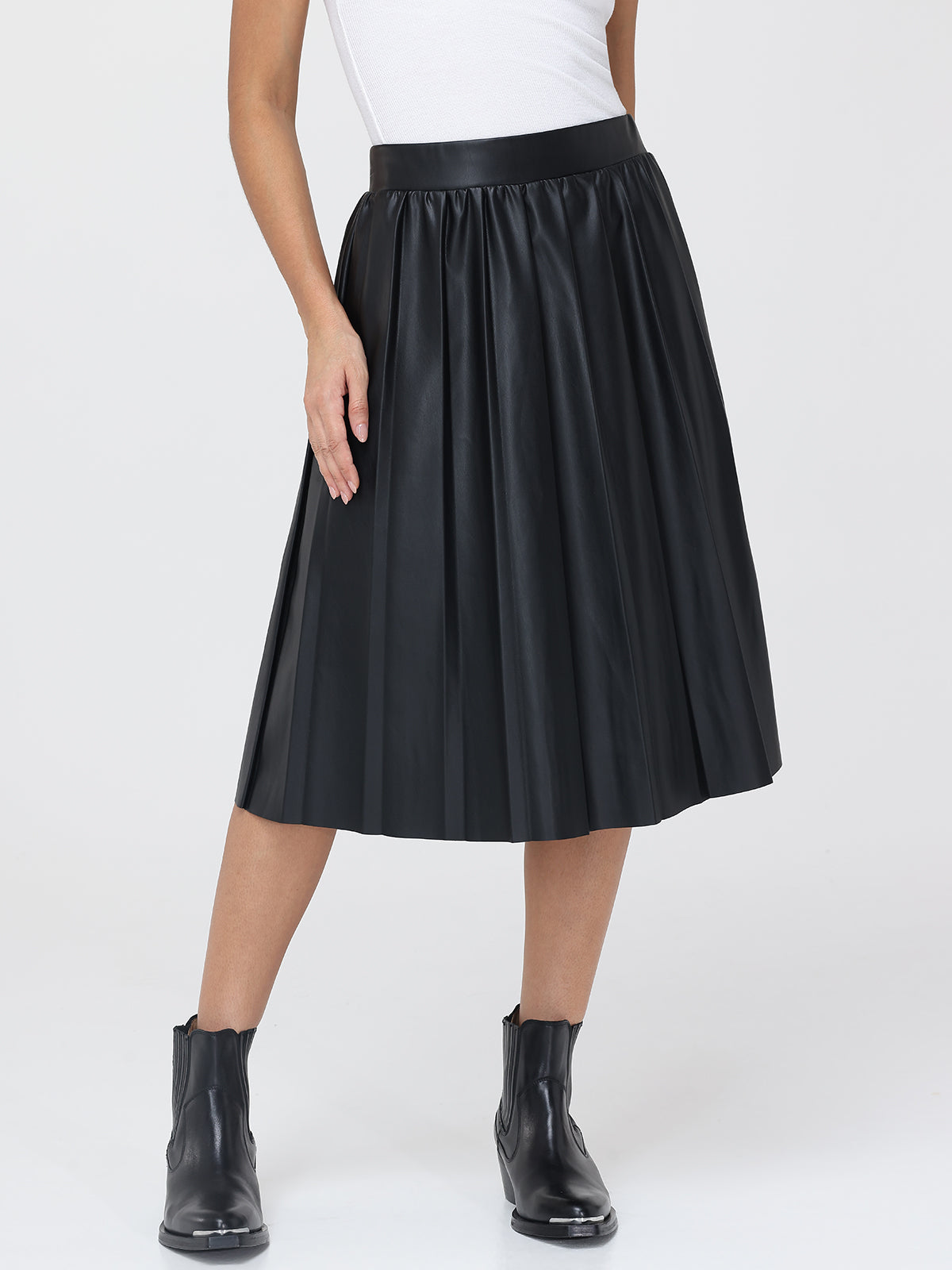 Faux Leather Pleated Mini Skirt