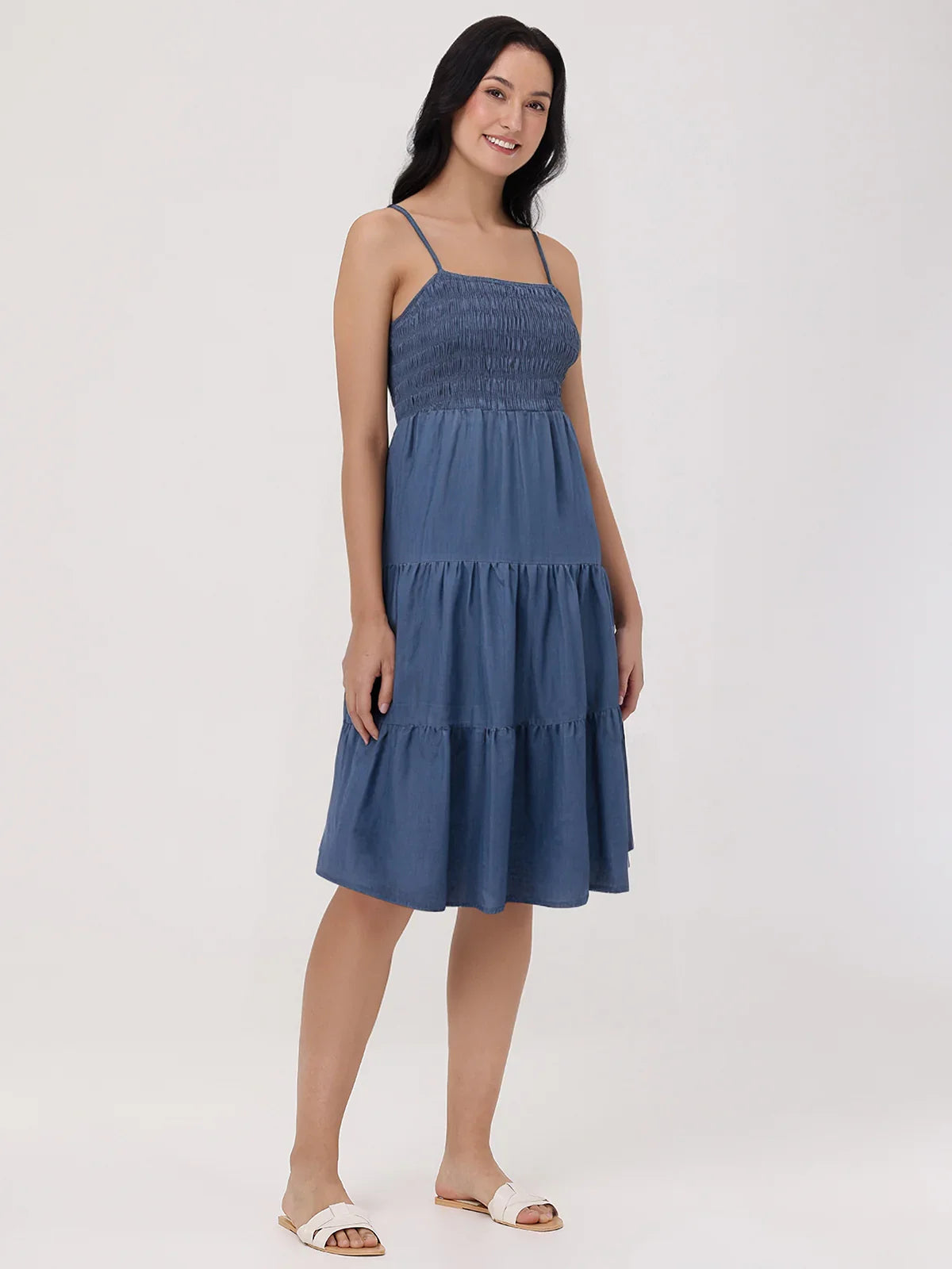 Denim Smocked Maxi Dress