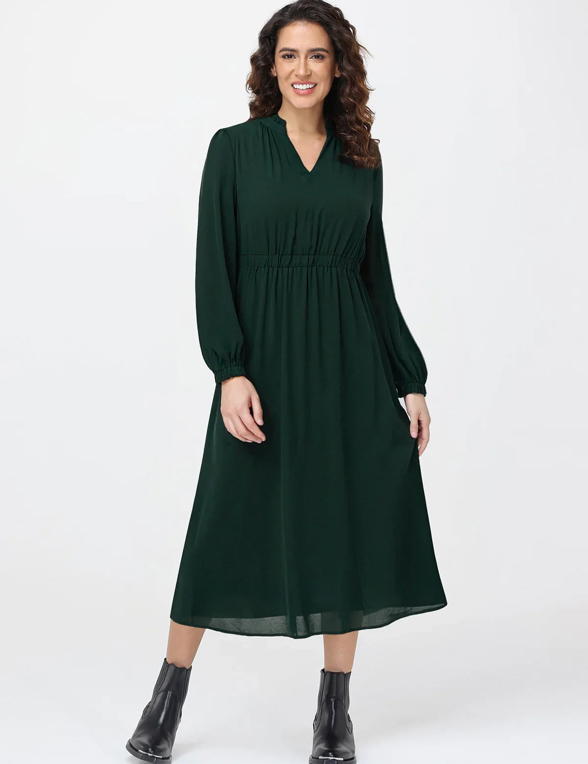 storm green dress 89th & Madison Notch Neck Smocked Maxi Dress