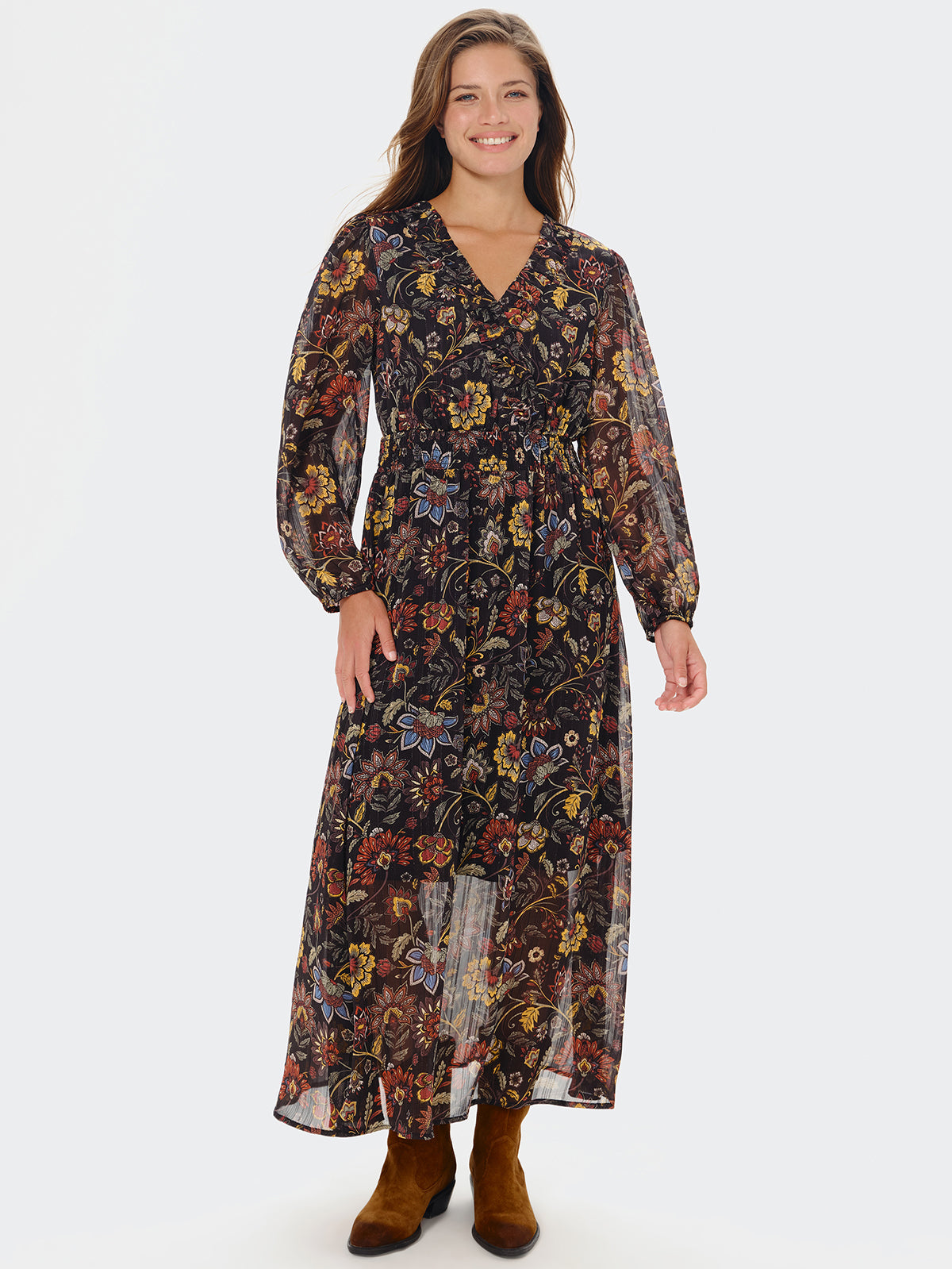 Floral Print Faux Warp Maxi Dress