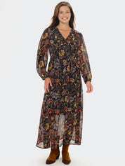 Floral Print Faux Warp Maxi Dress
