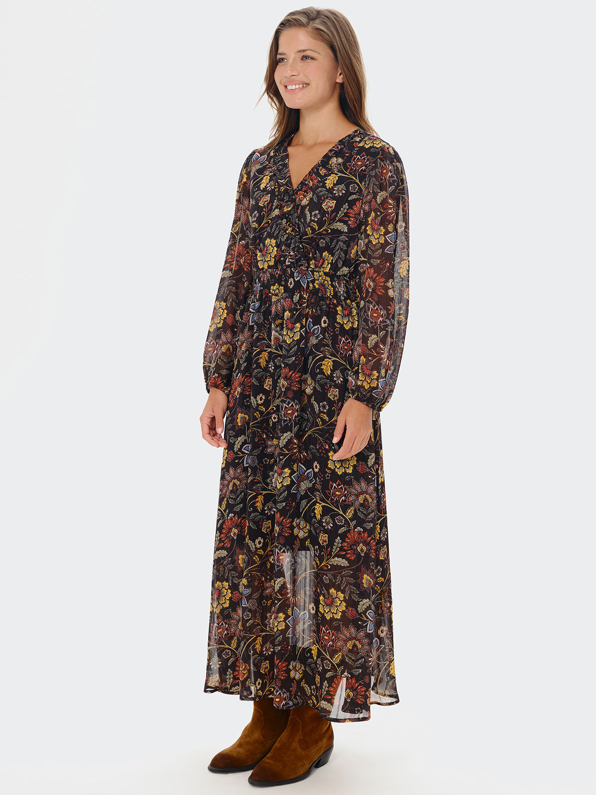 Floral Print Faux Warp Maxi Dress