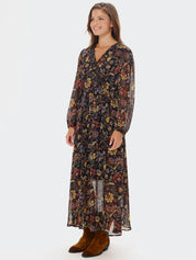 Floral Print Faux Warp Maxi Dress