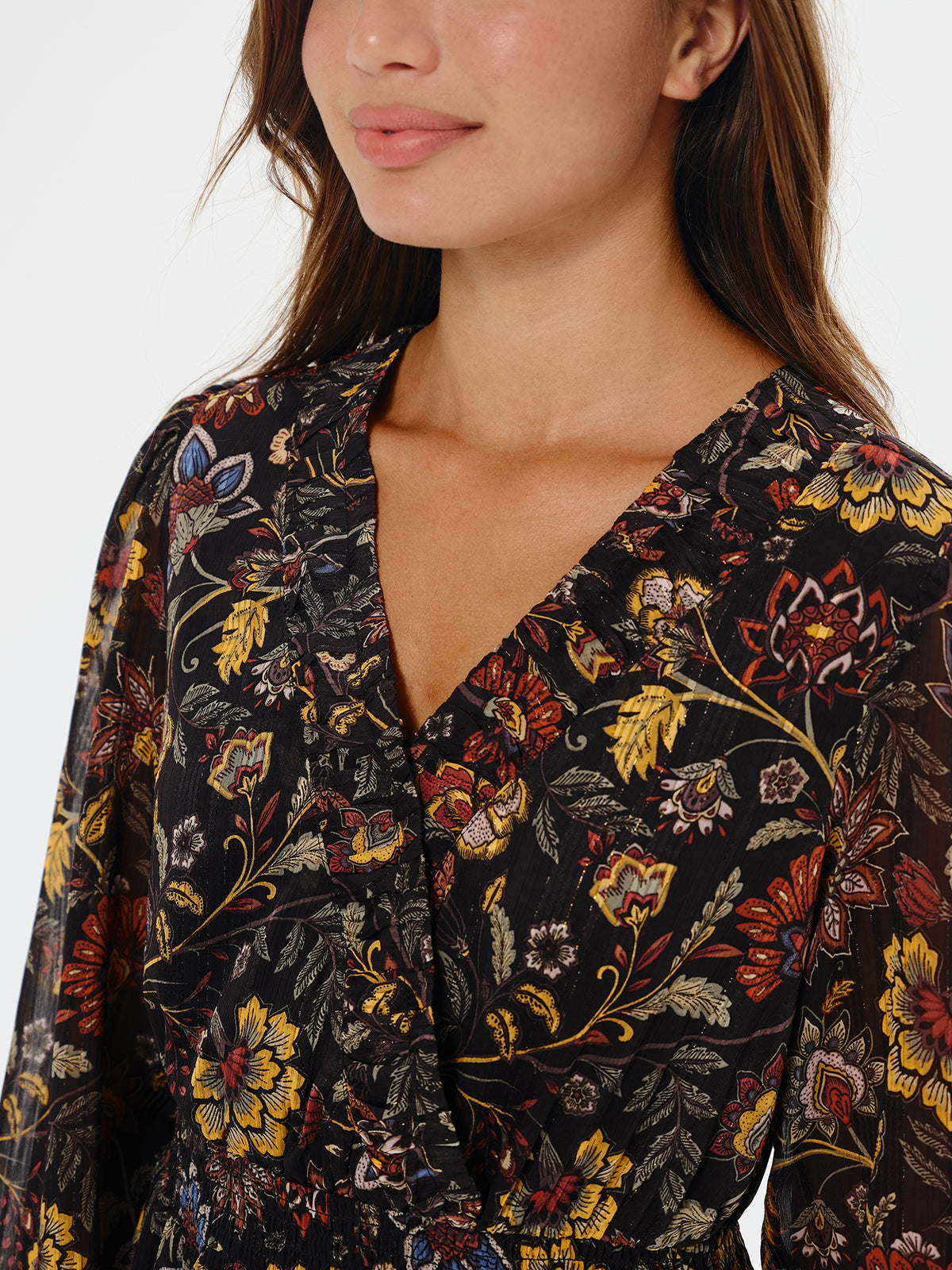 Floral Print Faux Warp Maxi Dress