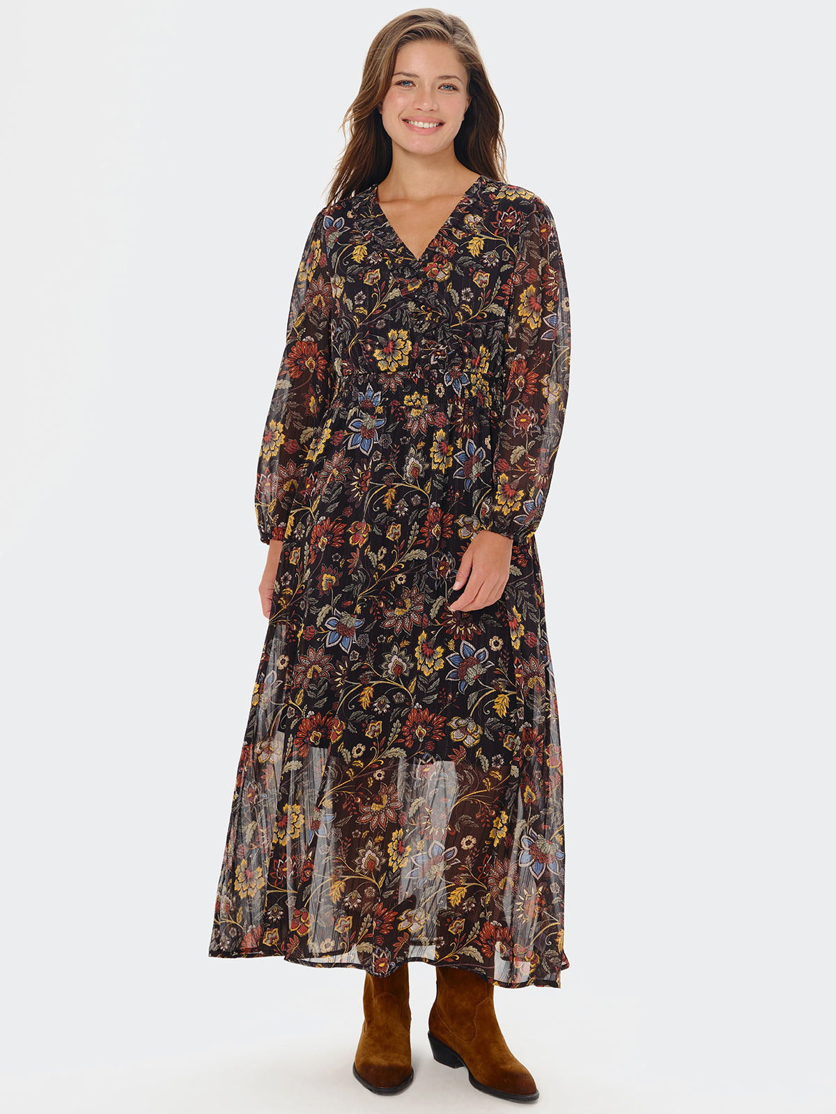 Floral Print Faux Warp Maxi Dress