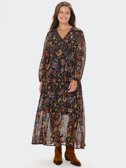 Floral Print Faux Warp Maxi Dress