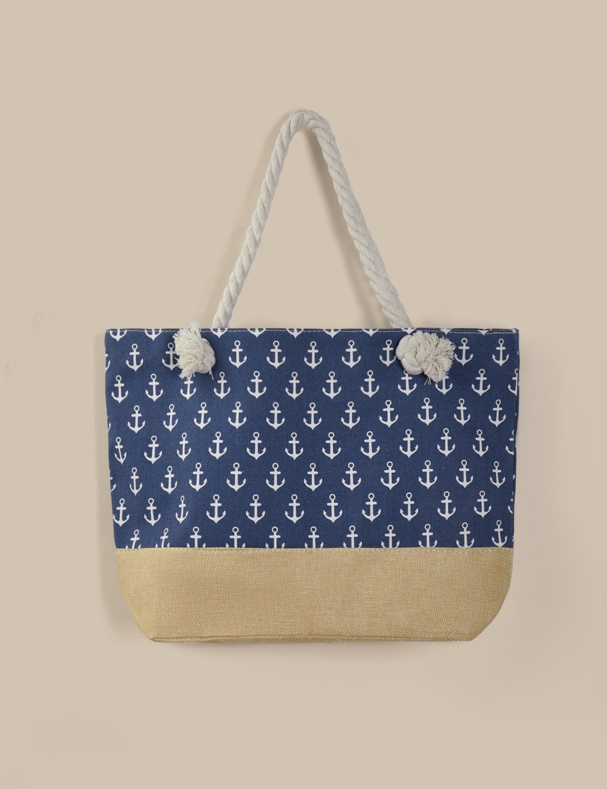 Tote bag with anchor pattern on a beige background