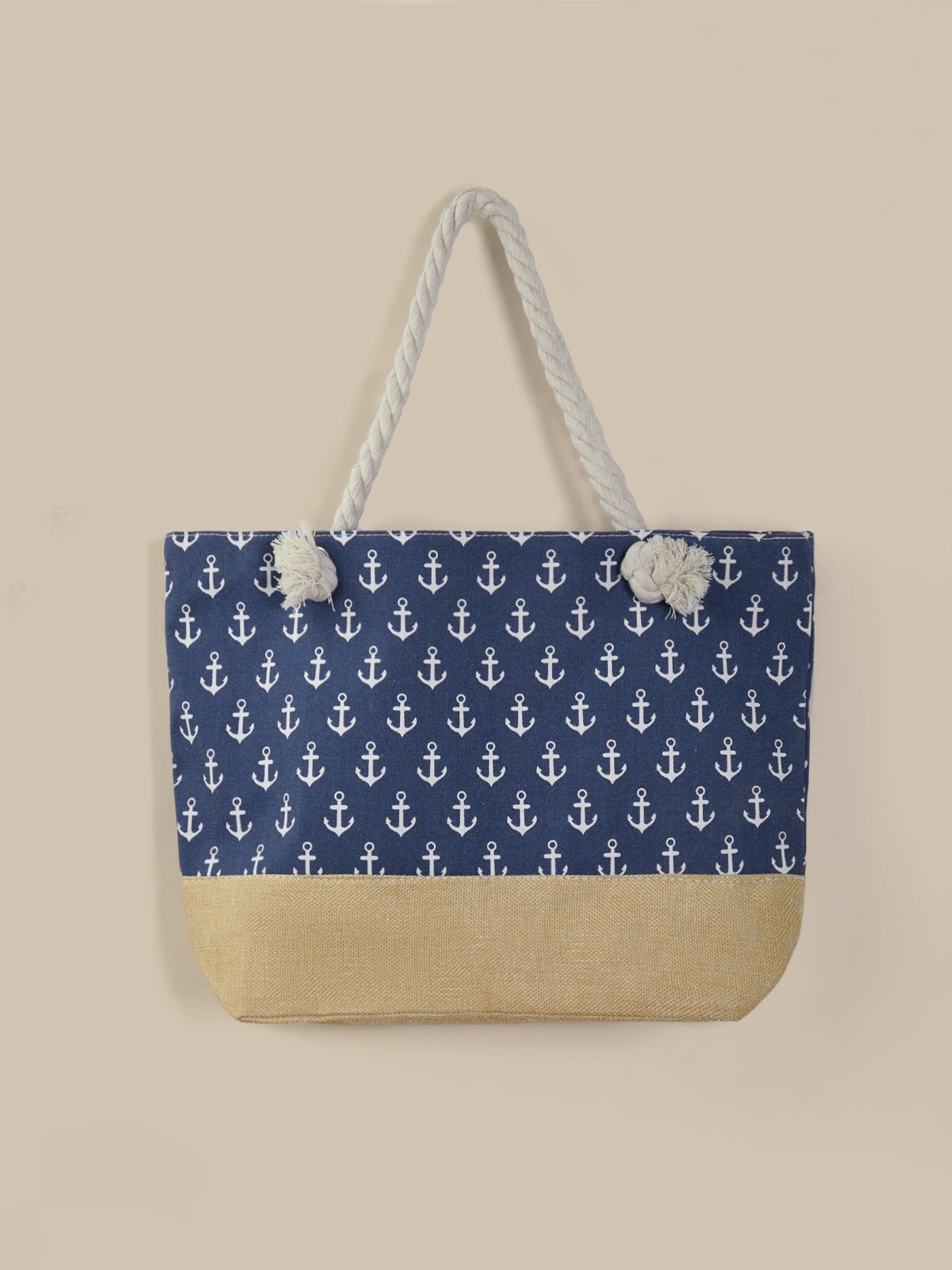 Tote bag with anchor pattern on a beige background