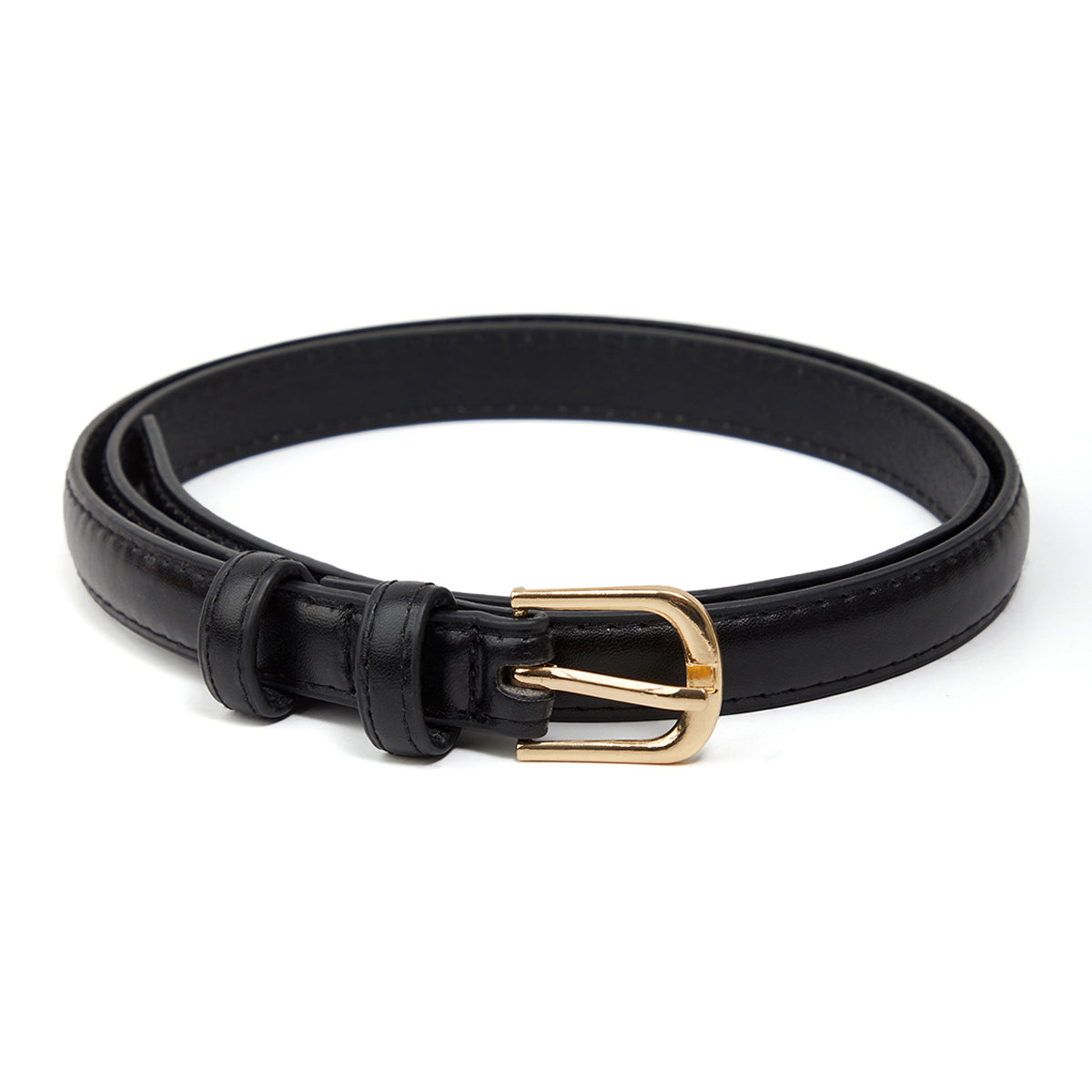 Black belt with a gold buckle on a white background