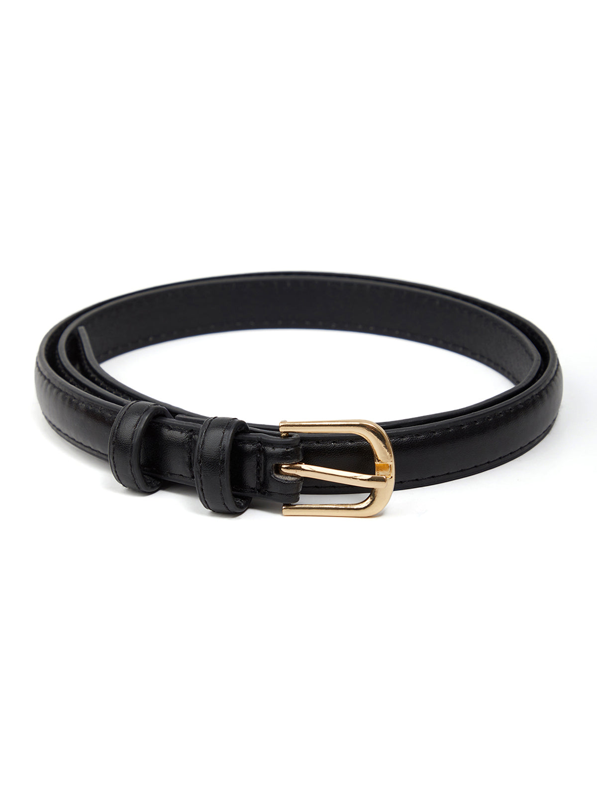 Black belt with a gold buckle on a white background