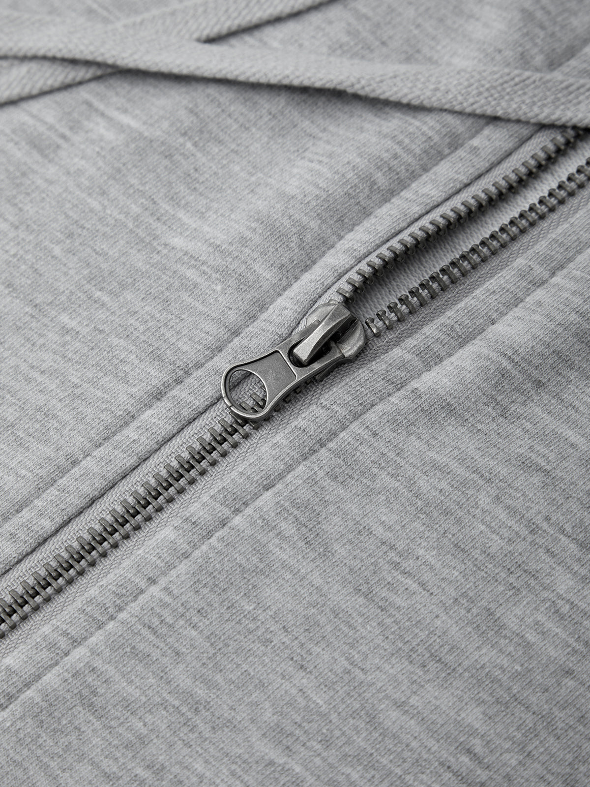 Close-up of a gray zippered garment