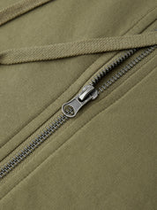 Close-up of a green jacket with a zipper