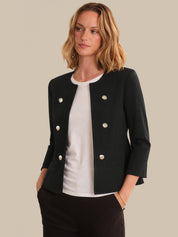 Collarless Faux Double Breasted Blazer