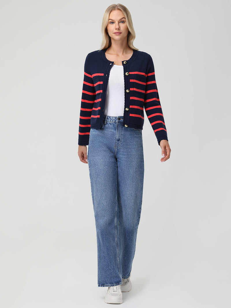 Stripe Button Front Cardigan